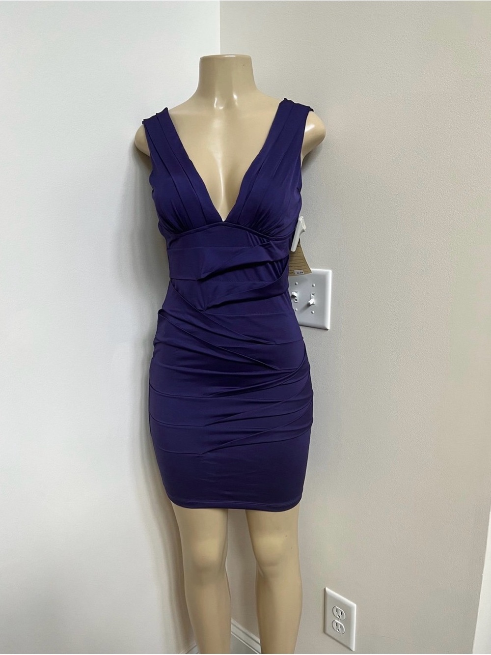 Nikibiki Deep Purple V-Neck Ruched Bodycon Mini Dress